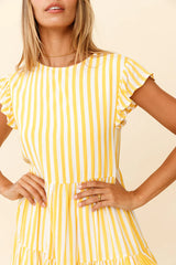 Louise Cap Sleeve Shift Dress Yellow Stripe