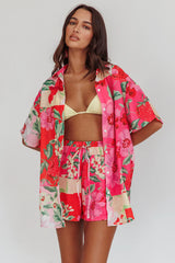 Ciao Ciao Floral Short Sleeve Buttoned Shirt Pink