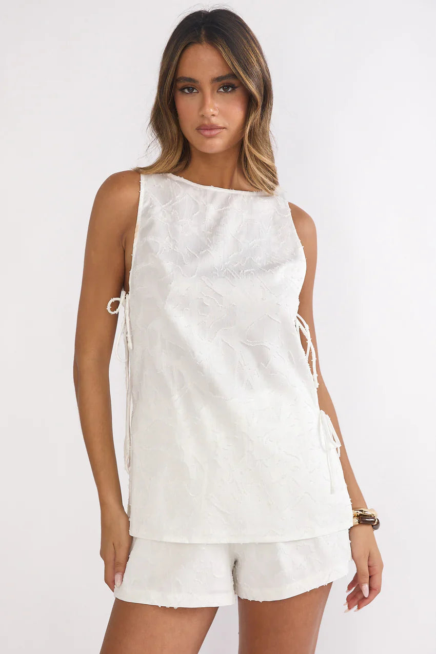 Honeykiss Tie Side Top White