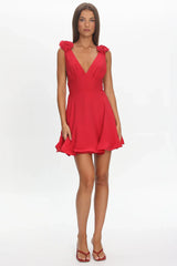 Kalinda Detachable Rose Mini Dress Red