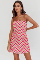 In Paris Embellished Chevron Mini Dress Fuchsia
