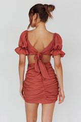 Happy In Love Puff Sleeve Tie Back Dress Rose
