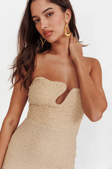 Horizon Strapless Textured Midi Dress Nude