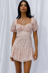 Petite Cherie Puff Sleeve Lace-Up Back Dress Lace Blush