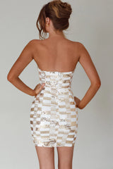 Tupelo Cut-Out Waist Sequin Mini Dress Gold/White