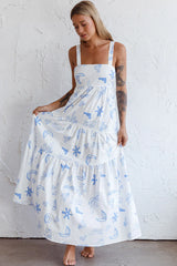 Indianna Square Neckline Maxi Dress Printed White