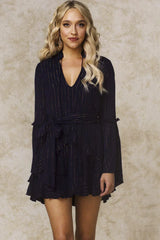 Dhillon Ruffled Waist Tie Mini Dress Navy