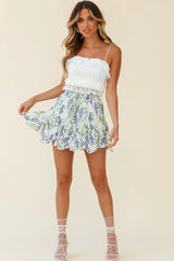 Robyn Flounce Floral Mini Skirt Wisteria Print White