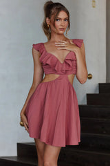 Revel Ruffle Trim Cut-Out Waist Dress Berry
