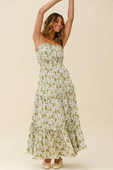 Take Me Away Strapless Maxi Dress Floral Print Green
