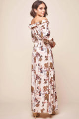 Tatiana Bardot Frill Neckline Maxi Dress Mocha