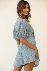 Portia Tied Bust Puff Sleeve Dress Floral Print White