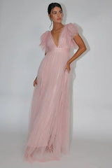 Heaven's Love Deep V-Neck Tulle Maxi Dress Blush