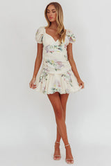 Annabella Puff Sleeve Tied Back Mini Dress Floral Butter