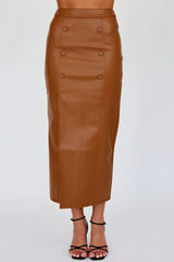 Kane Faux Leather Midi Skirt Brown