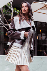 Aviatrix Faux Leather Sherpa Jacket Brown