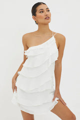 Arrabel Tiered Ruffle Mini Dress White
