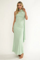 Ilyse Neck Scarf One-Shoulder Maxi Dress Mint