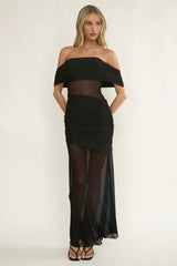 Lumiere Off Shoulder Sheer Mesh Dress Black