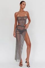 Eden Nights Diamante Mesh Top Black