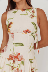 Audraya Drop Waist Maxi Dress Floral Beige
