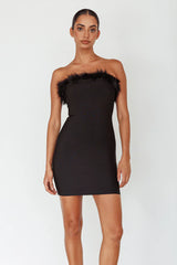 Cherri Fur Trim Mini Dress Electric Black