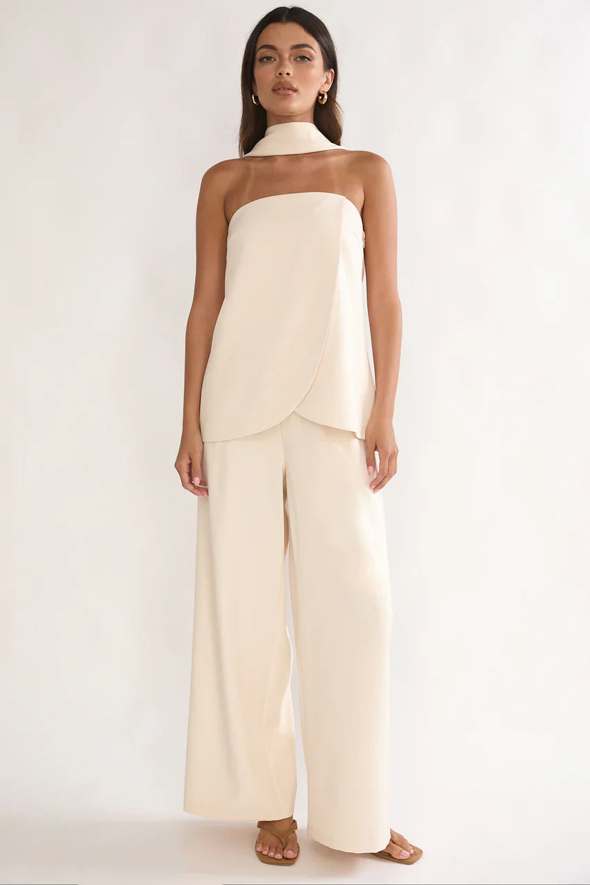 Florene Strapless Split Scarf Pants Vanilla