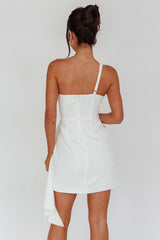 Lilleth One Shoulder Frill Feature Mini Dress White