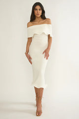Rayna Off-Shoulder Midi Dress Ivory