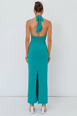 Ray Of Light Ruched Halterneck Maxi Dress Green