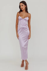 Seraya Lace-Up Back Satin Maxi Dress Lilac