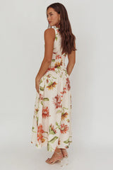 Audraya Drop Waist Maxi Dress Floral Beige