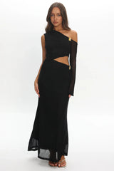 Prima One Shoulder Cut-Out Maxi Dress Black