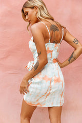 Bebe Satin Cowl Neck Wrap Dress Tie-Dye Orange