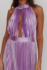 Monarch Pleated Satin Maxi Dress Lavender