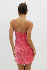 Atlanta Square Neckline Sequin Dress Pink