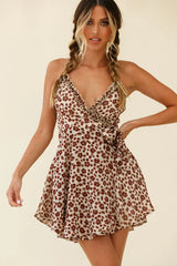 Good News Faux Wrap Frill Trim Dress Floral Print Beige/Wine