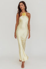 High Roller Flower Decoration Halter Dress Butter
