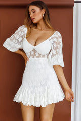 Make Memories Godet Hem Lace Dress White