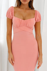 Linka Off-Shoulder Knee Length Ribbed Dress Blush