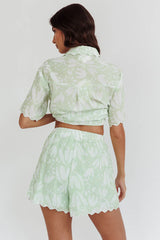 Swing Of Things Scalloped Elastic Waist Shorts Print Sage