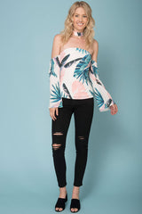 Lilyanna Floral Top White / Peach